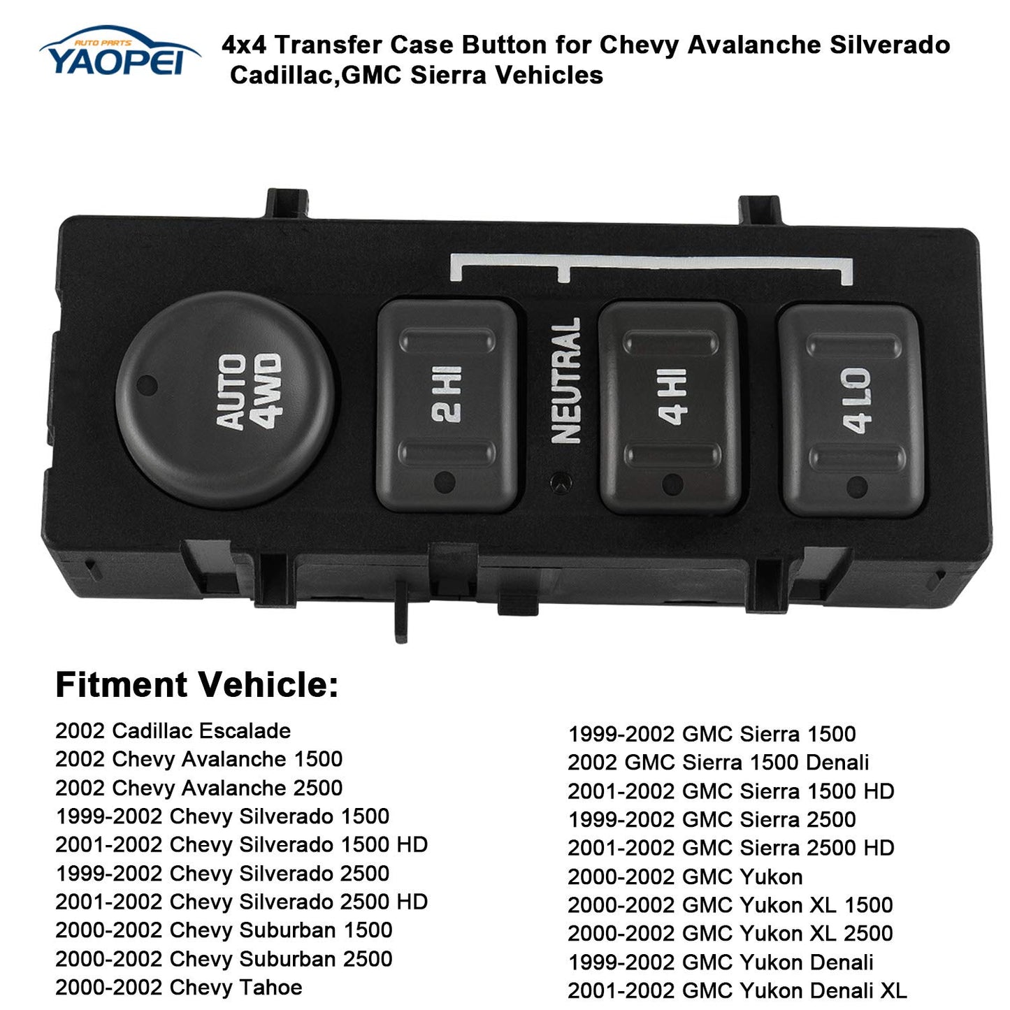Interruptor selector 4WD para Chevy Silverado Sierra Yukon Tahoe Cadillac 1999–2002