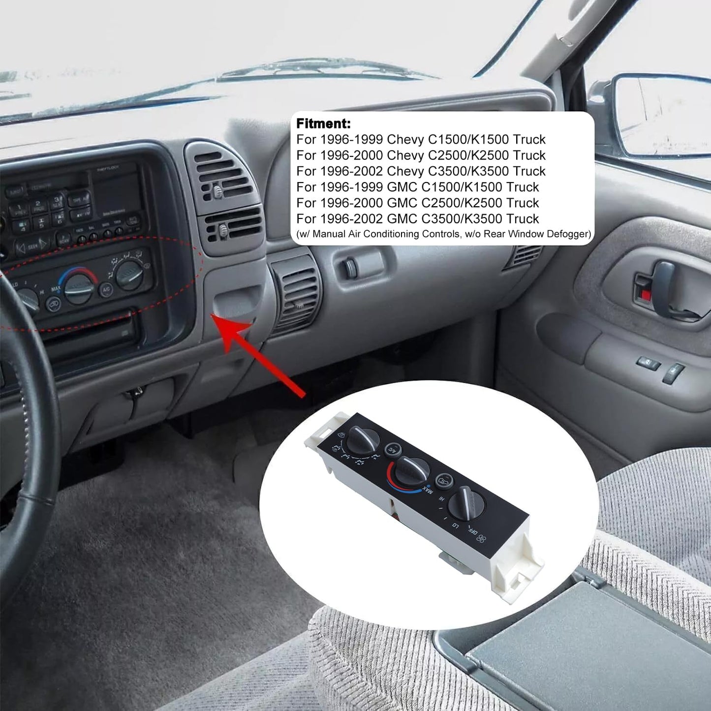 AC Heater Climate Control Switch for Chevy GMC Truck 1996–2002 (No Rear Defogger)