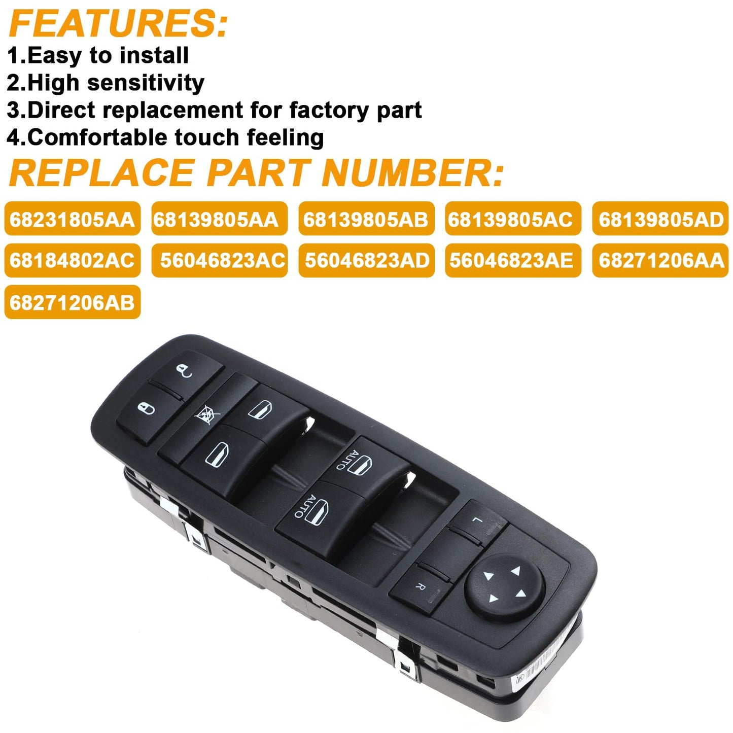 Master Power Window Switch for Chrysler 200 300, Dodge Charger, RAM 1500–5500 (3+8 Pins)
