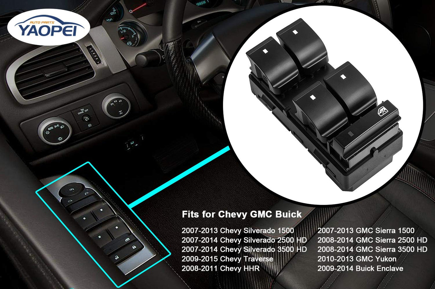 Driver Side Master Power Window Switch for Chevy Silverado, GMC Sierra, Buick Enclave – OE# 20945129