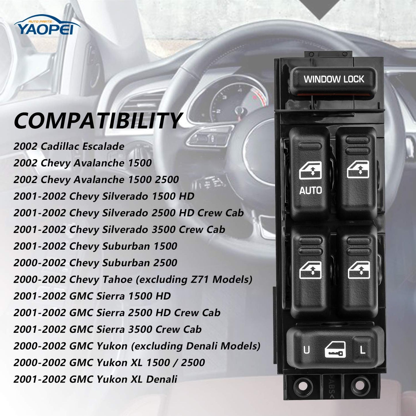 Driver Side Power Window Switch for Chevy Tahoe, Yukon, Silverado (2000–2002)