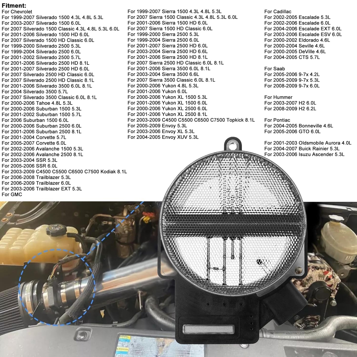 Mass Air Flow Sensor MAF AF10043 For Chevy GMC Cadillac Hummer Saab Buick