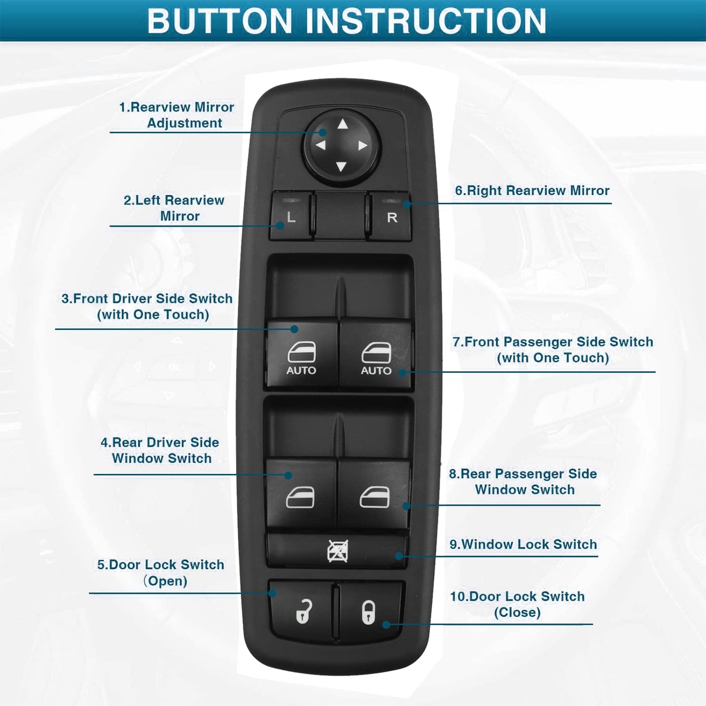 Master Power Window Switch for Dodge & Ram 2012-2015 (Driver Side, 9+3 Pins)