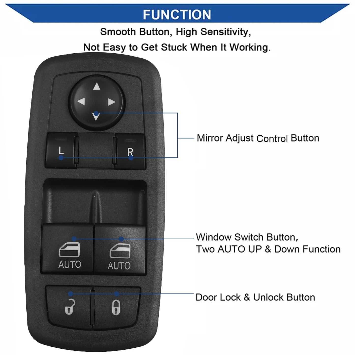 Driver Side Power Window Switch for Dodge Challenger 2015–2022 | 3-Pin OE# 68183752AB