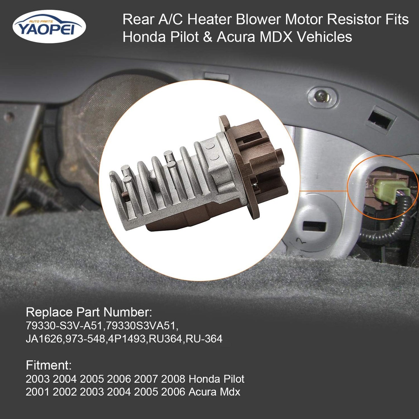 Resistencia del motor del soplador de CA trasero para Honda Pilot y Acura MDX (2001-2008)