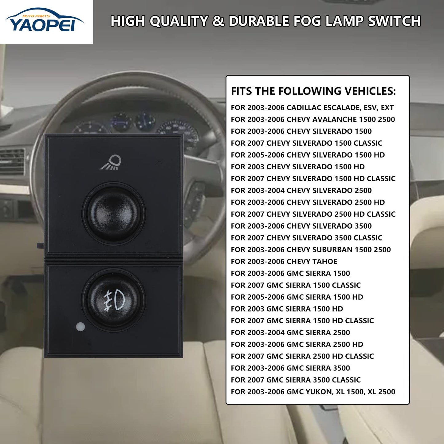 Cargo & Fog Lamp Switch for GMC Yukon, Silverado, Tahoe, Escalade 2003–2007 – Replaces 15143597