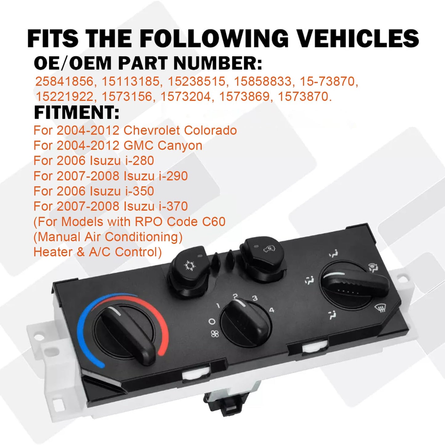 HVAC A/C Heater Control Switch for Chevy Colorado GMC Canyon 2004-2012