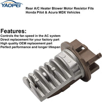 Resistencia del motor del soplador de CA trasero para Honda Pilot y Acura MDX (2001-2008)