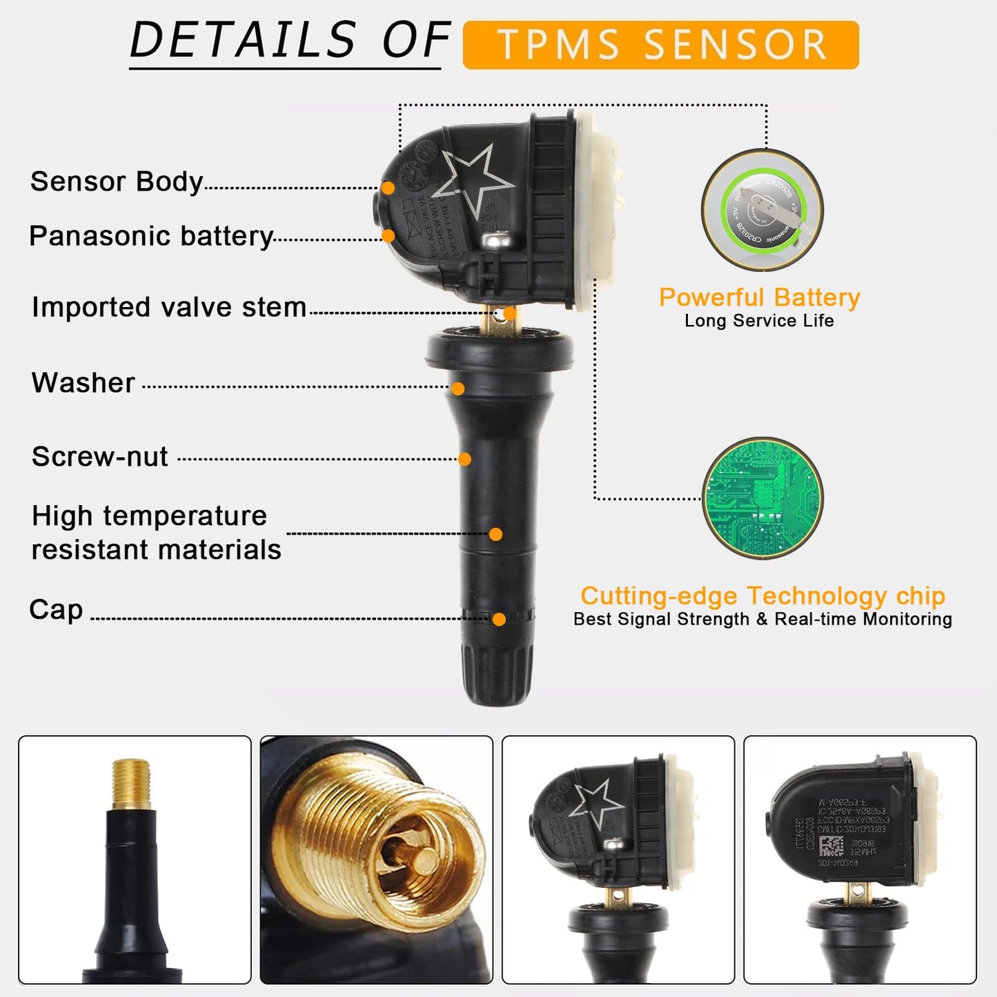 4PCS 315MHz TPMS Tire Pressure Sensors for Chevy GMC Cadillac Buick