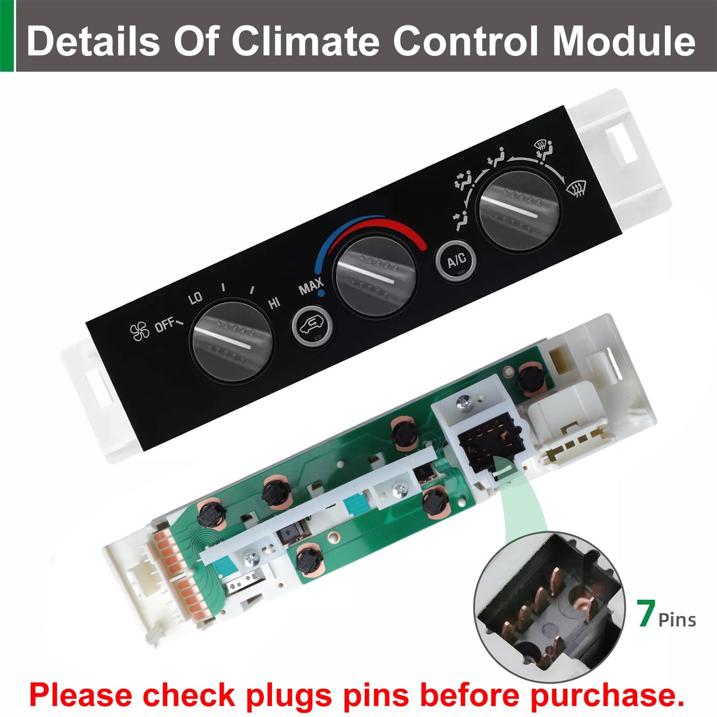 AC Heater Climate Control Switch for Chevy GMC Truck 1996–2002 (No Rear Defogger)