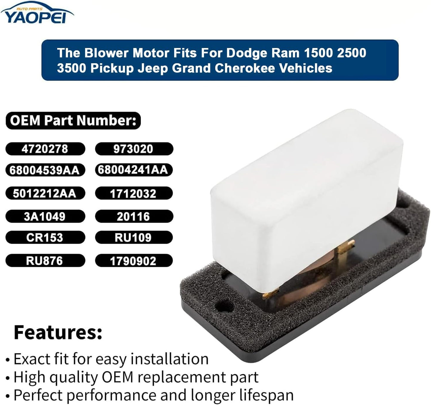 HVAC Fan Blower Motor Resistor for Dodge Ram & Jeep Grand Cherokee 1993–2008
