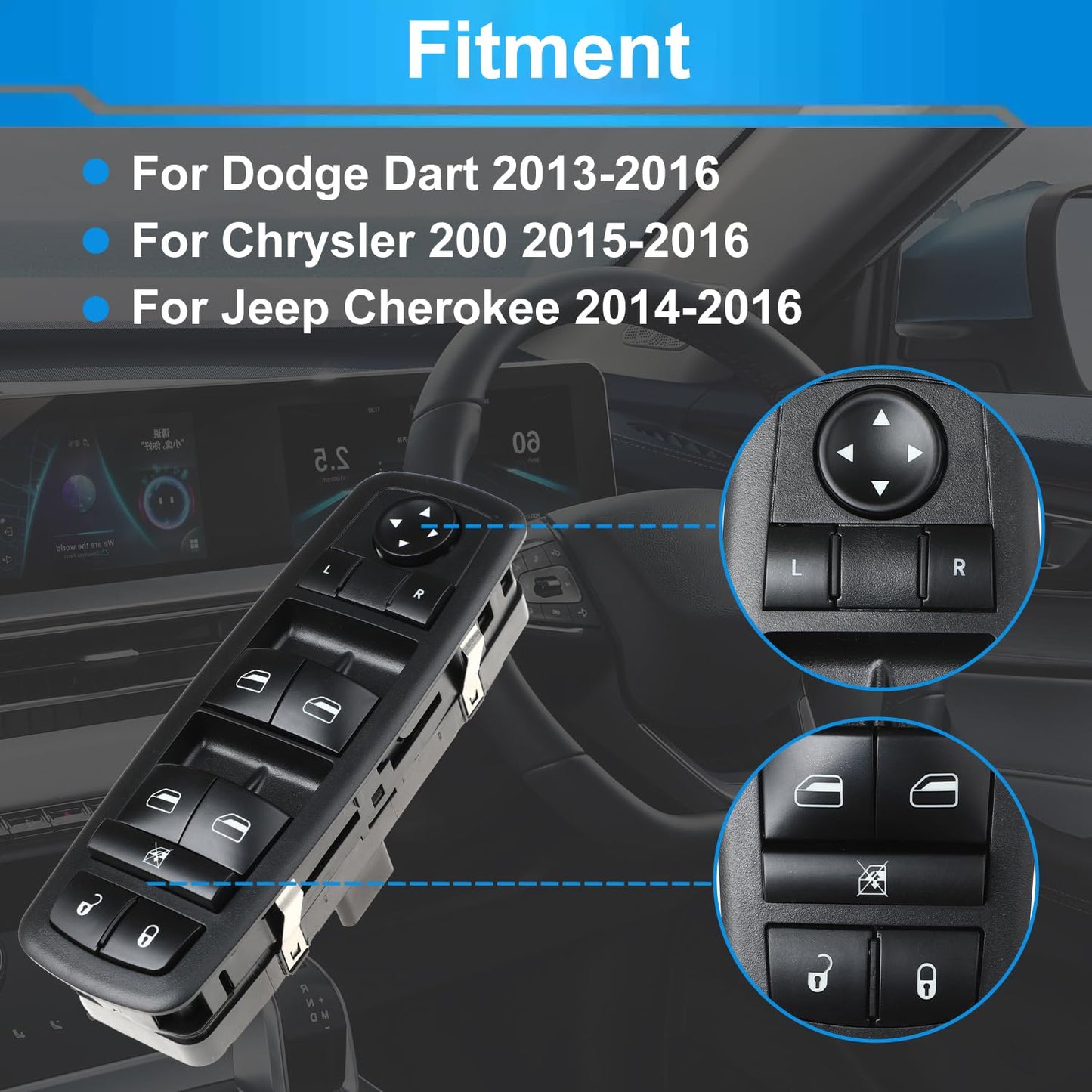 Front Left Power Window Switch for Dodge Dart, Chrysler 200, Jeep Cherokee (2013-2016)