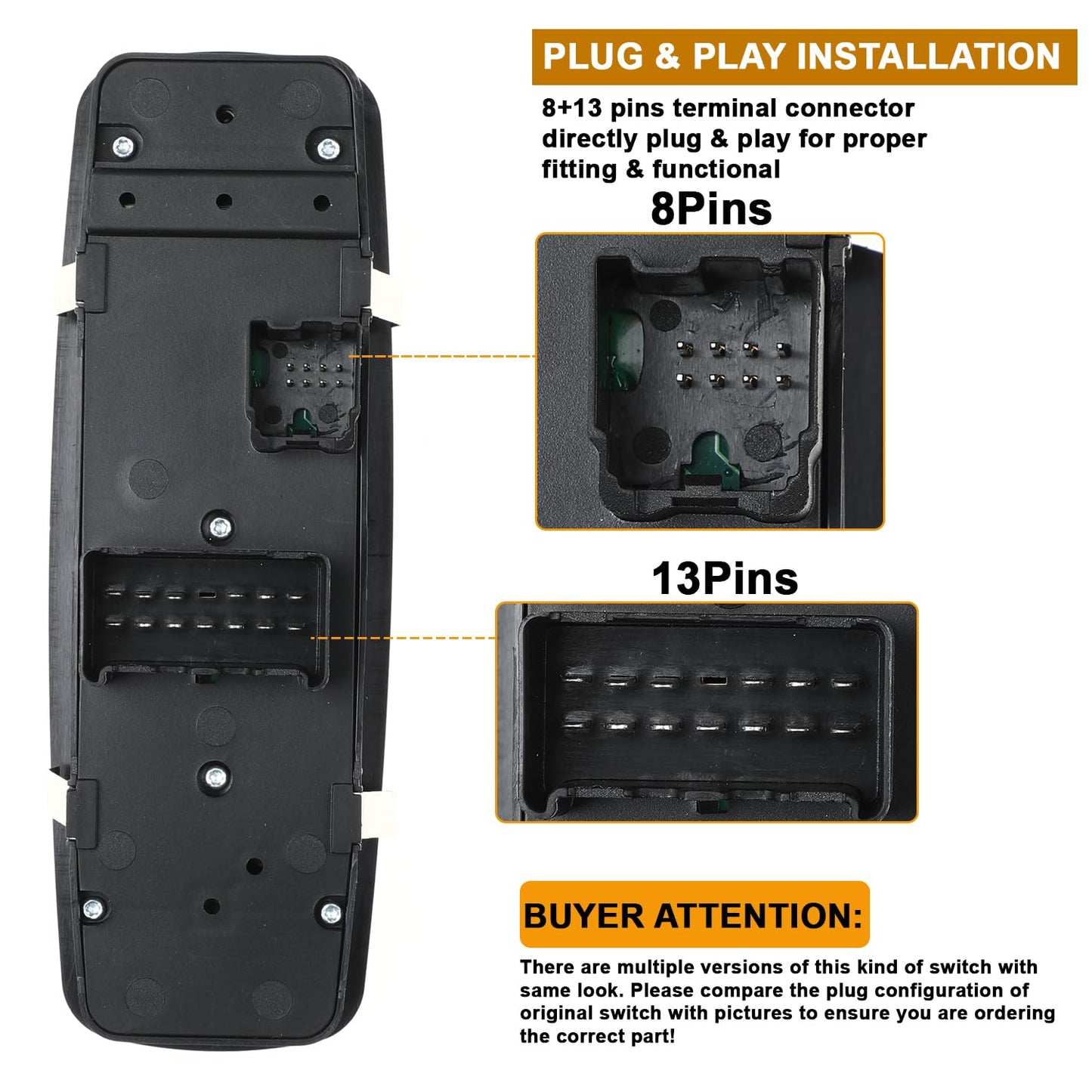 Front Left Power Window Switch for Dodge Dart, Chrysler 200, Jeep Cherokee (2013-2016)