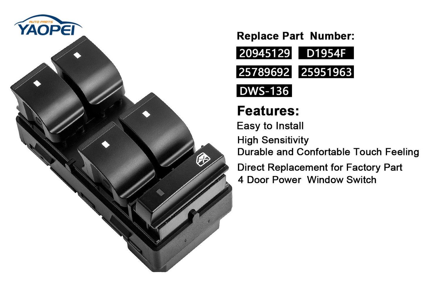 Driver Side Master Power Window Switch for Chevy Silverado, GMC Sierra, Buick Enclave – OE# 20945129