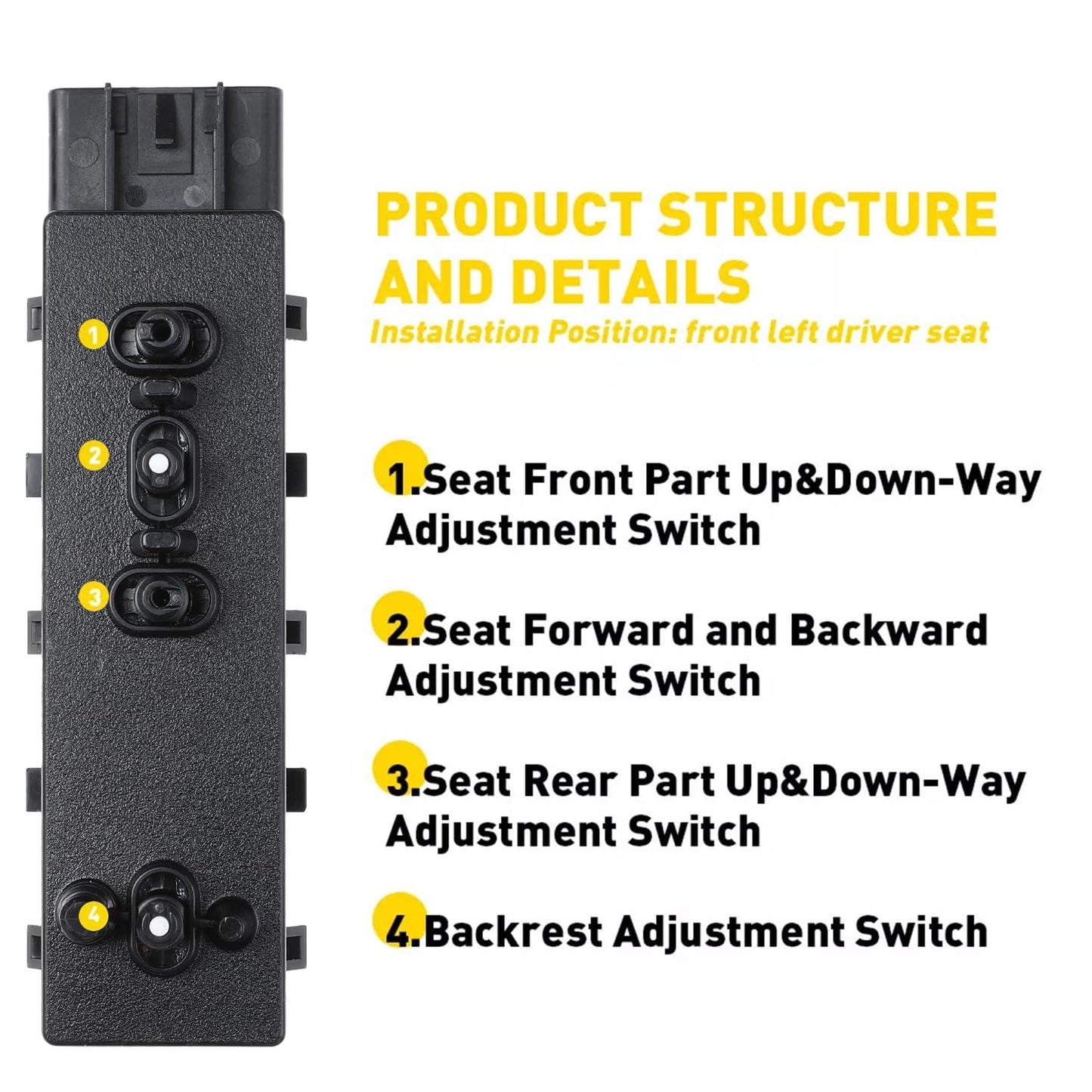 Front Left 8-Way Power Seat Switch for Chevy, Buick, Cadillac, GMC (2010–2019)