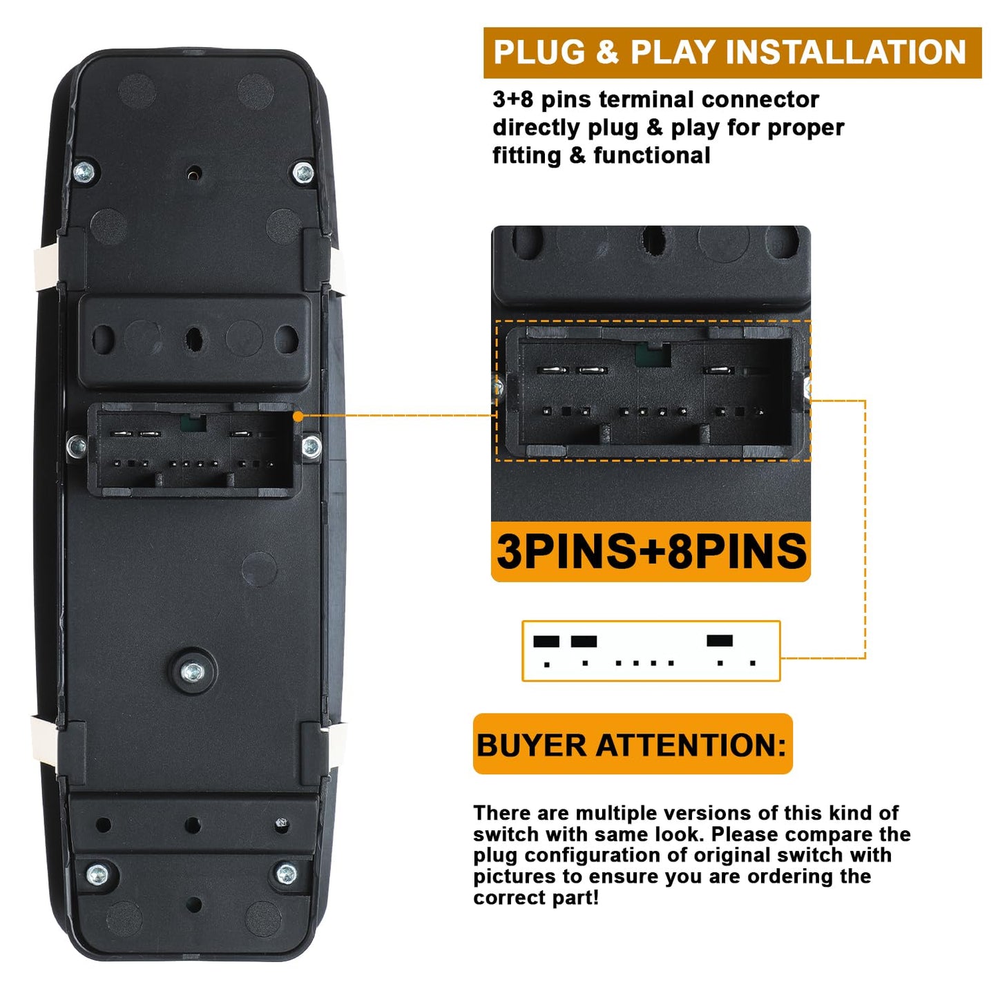Master Power Window Switch for Chrysler 200 300, Dodge Charger, RAM 1500–5500 (3+8 Pins)