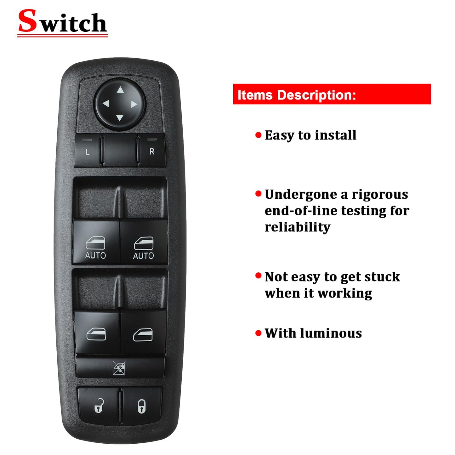 Master Power Window Switch for Chrysler 200 300, Dodge Charger, RAM 1500–5500 (3+8 Pins)