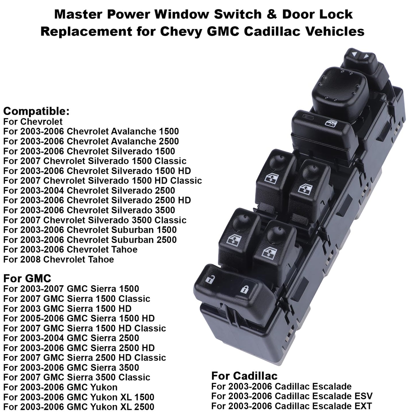 Driver Side Master Power Window Switch for Chevy GMC Cadillac 2003–2007